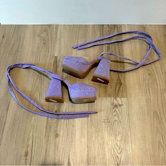 Daisy Street for Dolls Kill purple glitter platform tie up heels sz5 - Picture 7 of 9